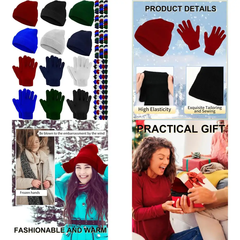 مجموعة بيني وقفازات شتوية للجنسين، مجموعة كومبو من القبعة والقفازات الحرارية المكونة من 120 قطعة، مثالية للتبرعات والخيرية والمنزل