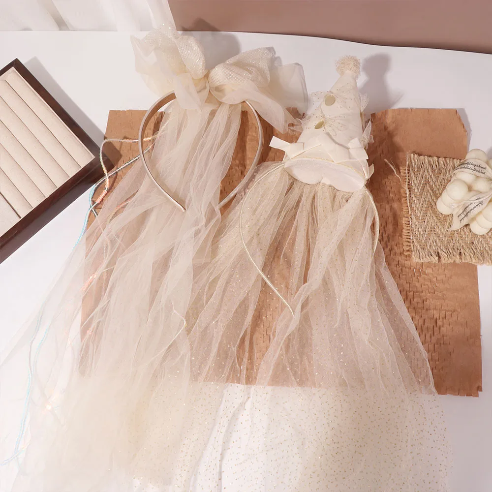 

Elegant Korean Style White Veil Hairband Soft Headwear Mesh Bow Headband Birthday Hat Creative Birthday Photograph Prop Girls