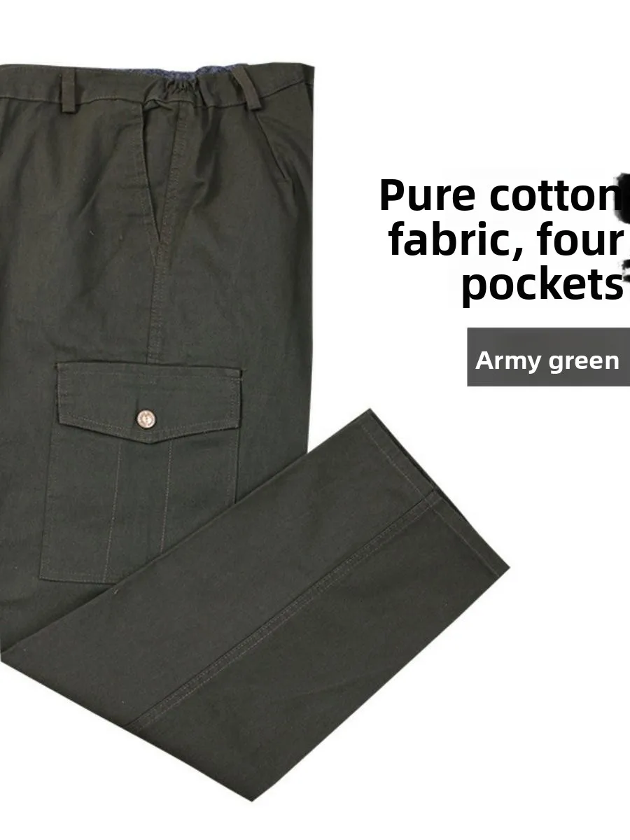 

Men's Work Pants Casual Loose Straight Leg Multi-ket Workwear Summer Cotton Blend Fabric Sweat Absorbent And Breathable