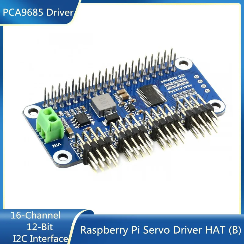 Raspberry Pi Servo Driver HAT (B) 16-Channel 12-bit I2C Right Angle Pinheader PCA9685 VIN Terminal for Raspberry Pi Jetson Nano