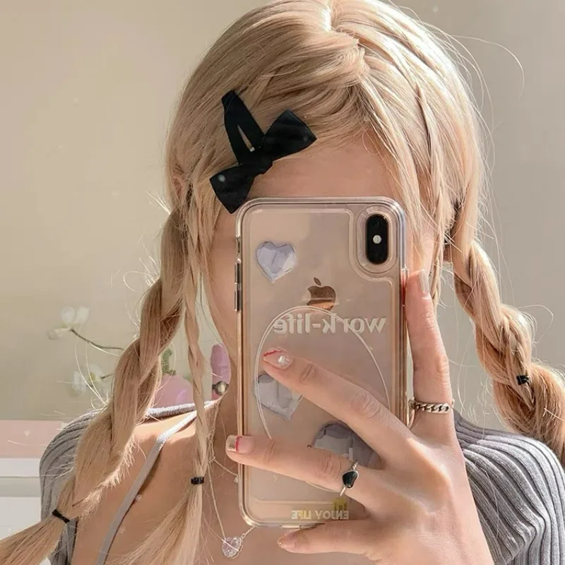 Satin Bow Hair Clip Princess Black Elegant Charms Fashion Hairgrip Y2k Headwear for Girl Friend Birthday Hair Accessory Gift