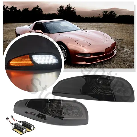 2PCS Sequential Smoked LED Front Turn Signal Light /Corner DRL /Parking light For 1997-2004 Chevy Corvette C5