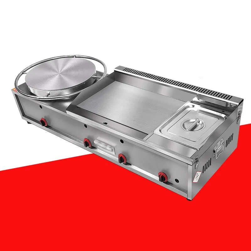 팬케이크 찐로 깊은 프라이팬 통합 상업용 스톨 가스 회전 팬케이크는 파삭 파삭 한 튀김 기계로 압연되었습니다.