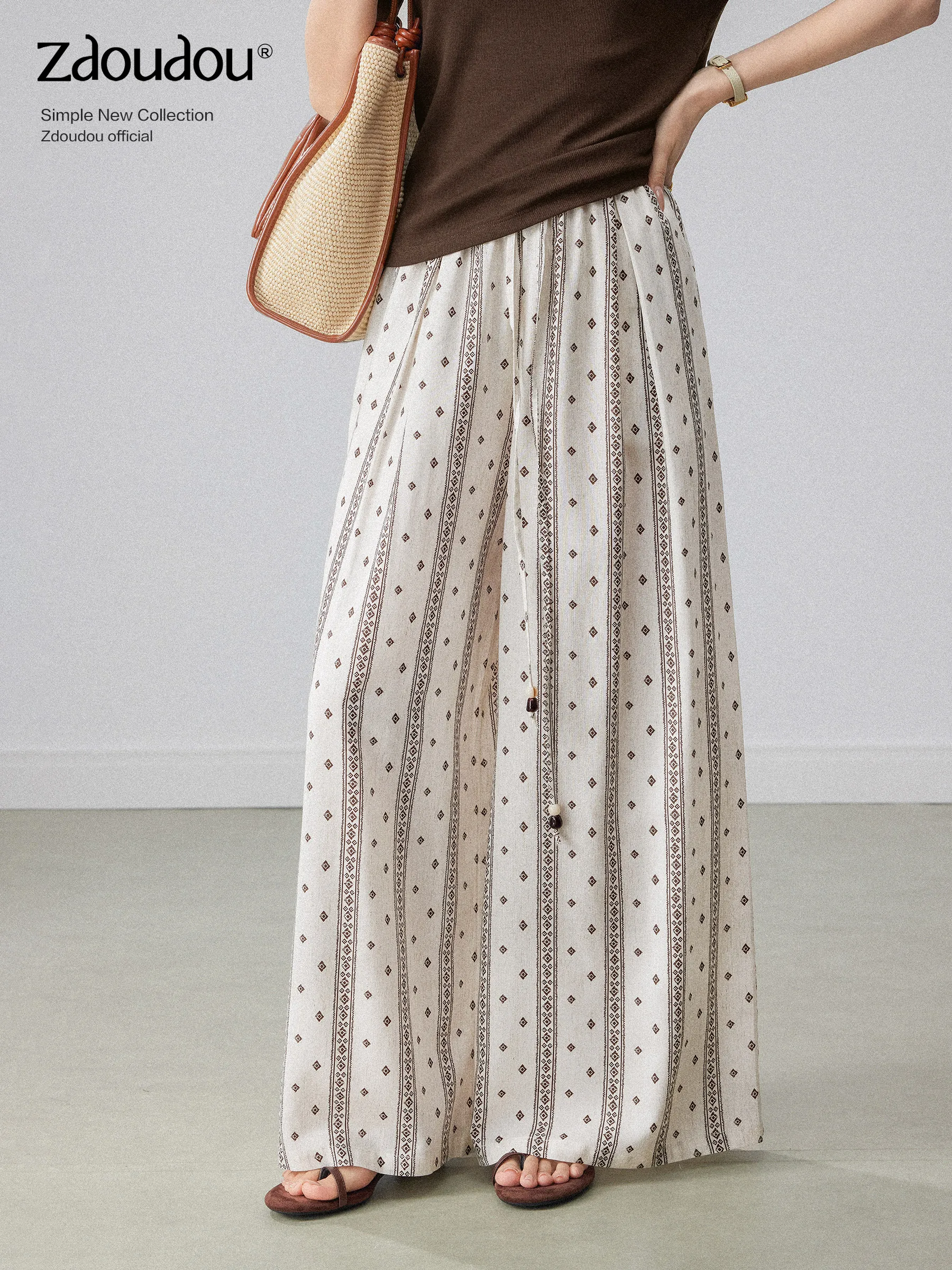 

Свободные повседневные брюки в богемном стиле с высокой талией, женские весенне-летние новые широкие брюки с цветочным узором, элегантные брюки с эффектом похудения