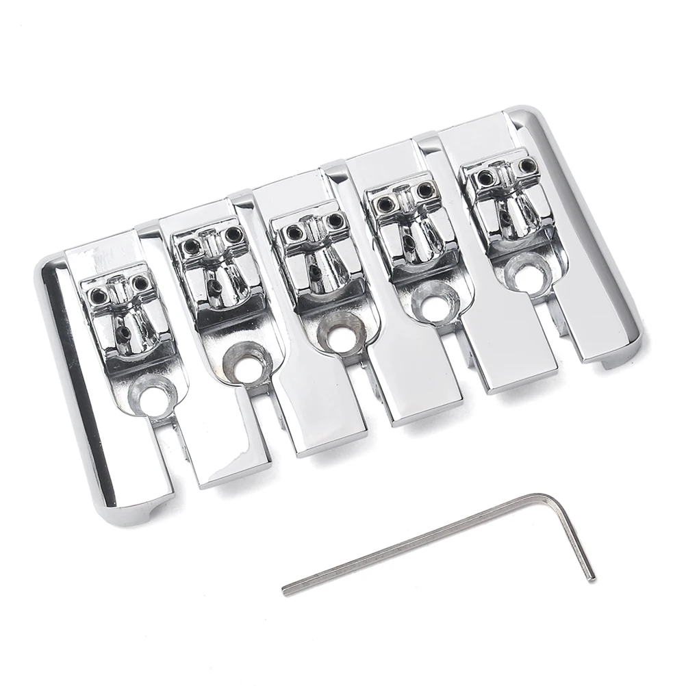 

1 Set 5 String Metal Saddle Bridge Strain Plate Guitar Replacement For Ukulele Vintage Pre-Drilled Silver Guitar Bridge For