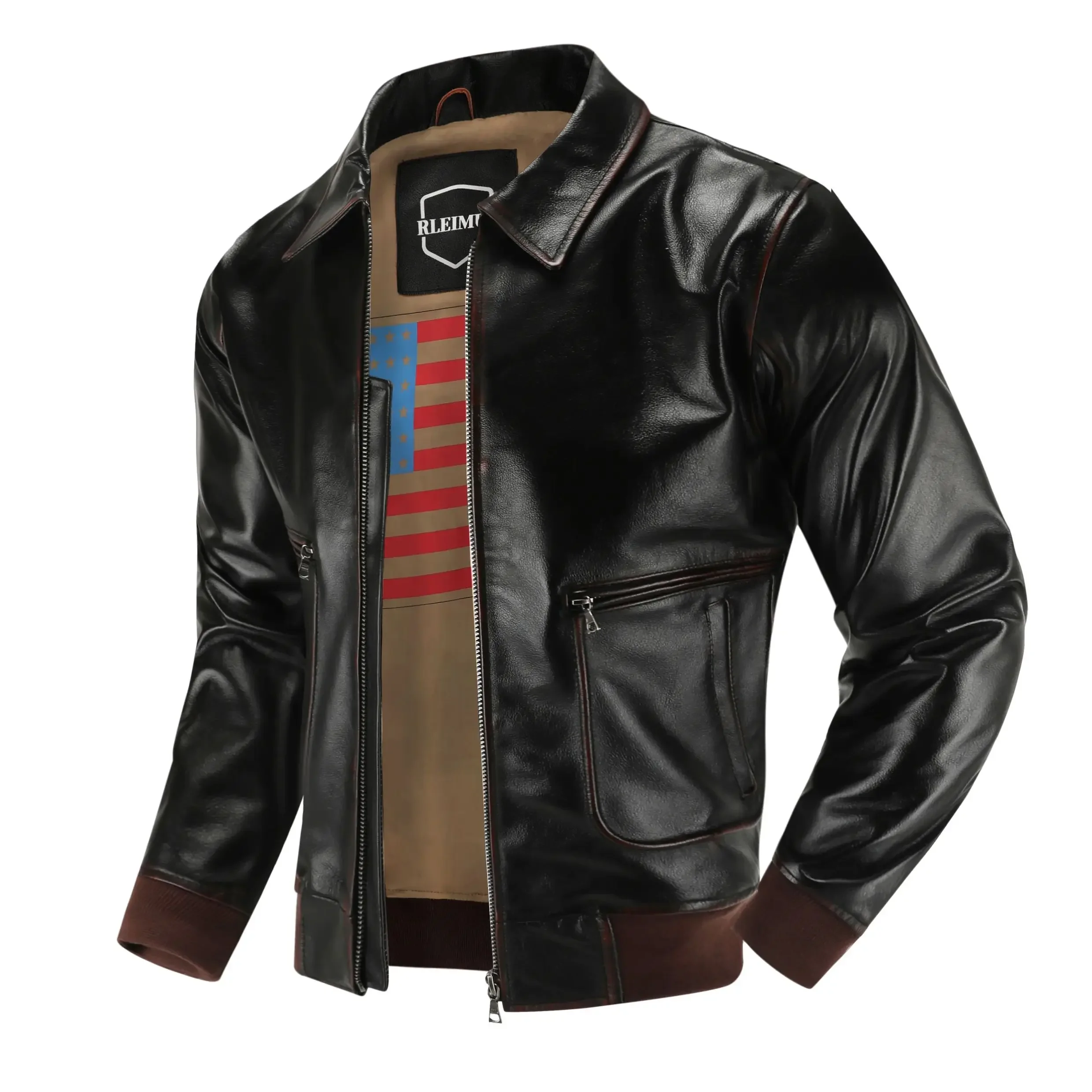 2025 Men’s Top layer Genuine Leather Jacket Military Pilot Jackets Air Force A2 Lapel Retro Rub Color Tooling Short Large Coat