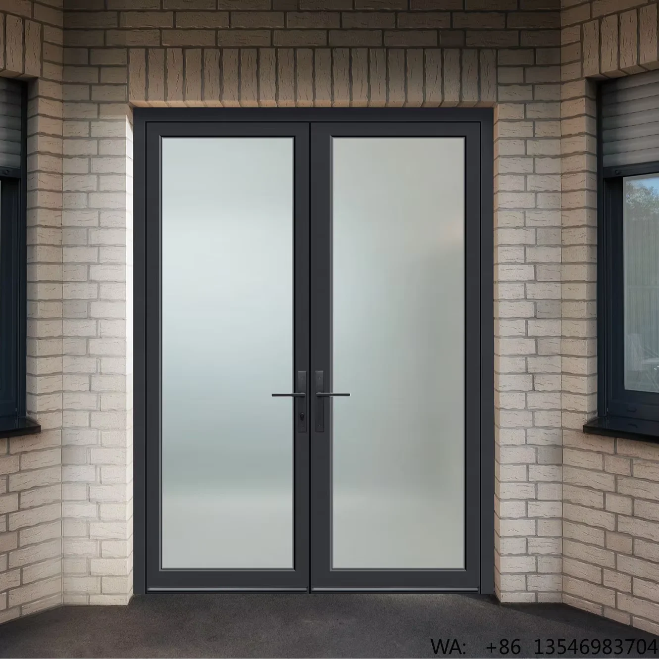 Modern Aluminum Alloy Glass Swing French Door Frame Graphic Design Exterior Apartment School Use Waterproof Customizable Color