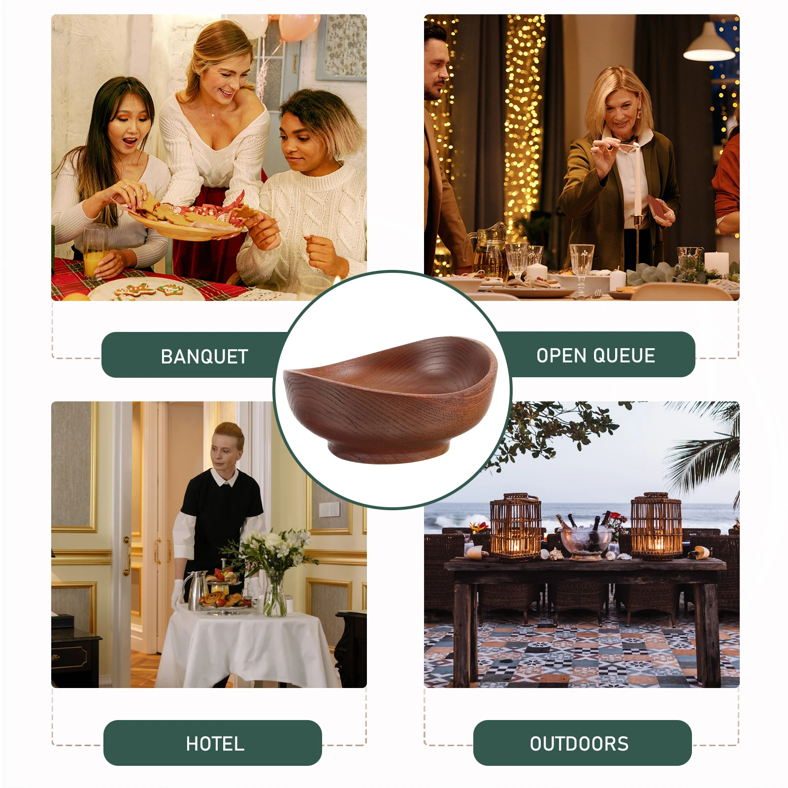 

Rustic Wood Bowl Handcrafted Seamless Salad Noodle Soup Serving Bowl for Kitchen Dining Decor Wooden Bowls