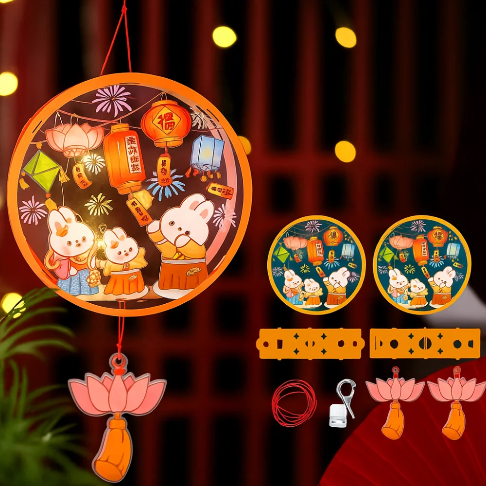 DIY Material Bag Mid-Autumn Festival Lantern DIY Glowing Handmade Handheld Rabbit Lantern Chinese Style Luminous