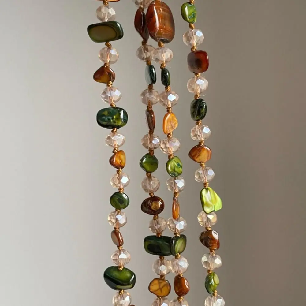 Bohemian Antique Necklace Shell Beaded Colorful and Green Long Necklace Stackable Vintage Double Layers Necklace Women Girls