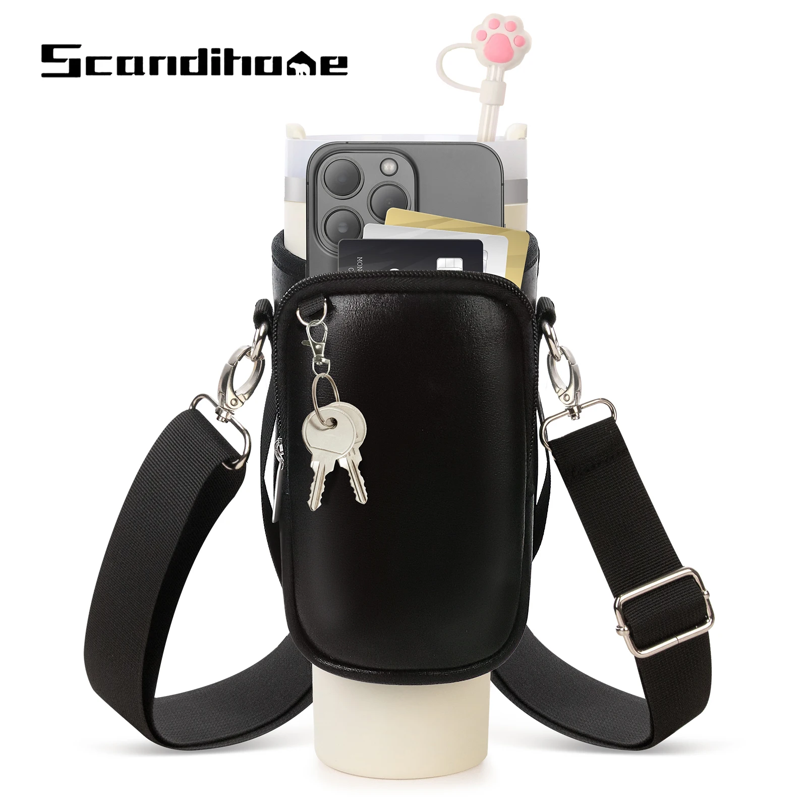 Outdoor Water Bottle Bag Travel Camping Hiking Water Bottle Carrier Sling Bag With Phone Pouch For Stanley Quencher Cup