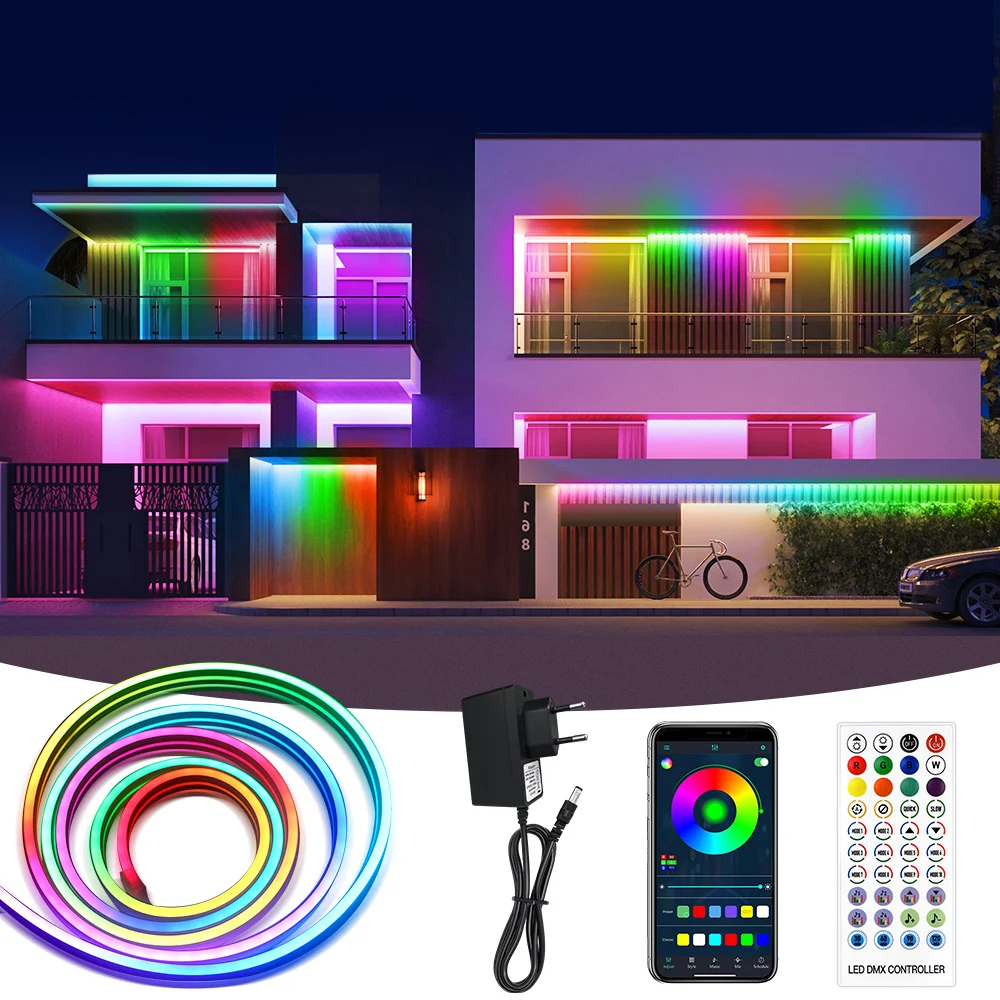 

ColorRGB, Tuya Smart LED Neon Light RGBIC Dreamcolor WS2812 Waterproof Flexible Dimmable Chasing Strip Tape TV Backlight Game