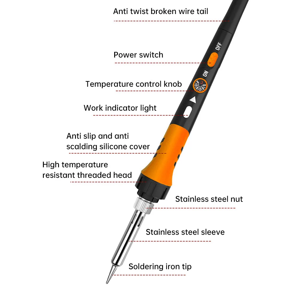 60W 110V/220V Internal Heating Electric Iron Ceramic Heating Core EU/US Wired Soldering Iron Circuit Board Repair Tool 200-450℃