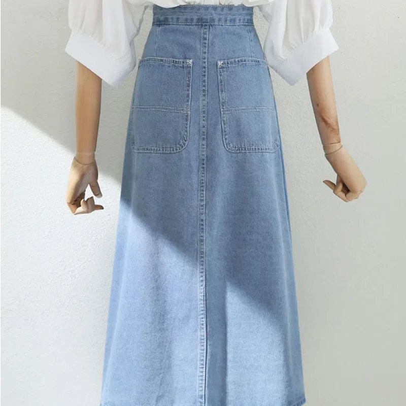 Irregular Pleated Baggy Denim Skirt Women Casual High Waist Vintage Faldas Korean Fashion Streetwear Loose A-lined Jean Skirts