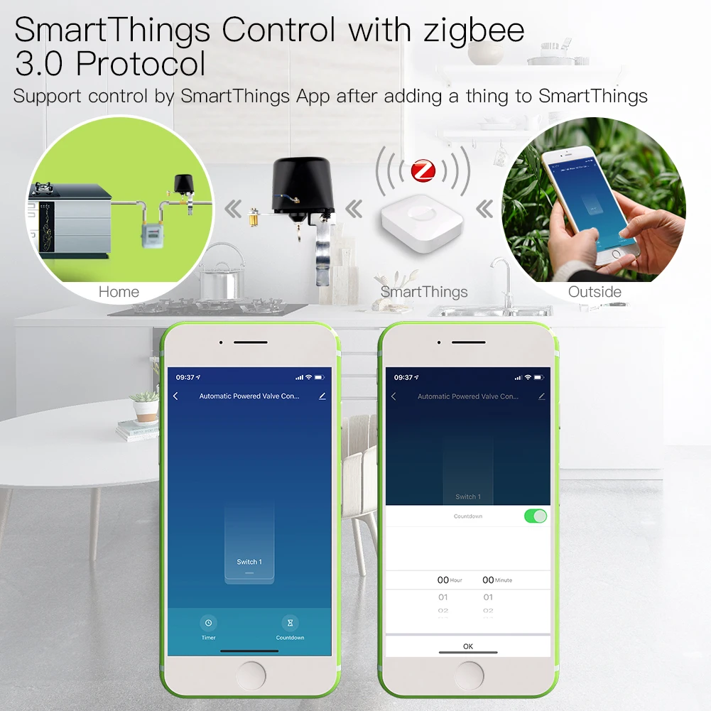 MoesHouse Tuya Zigbee Smart Water Valve WiFi Gas/water Valve Controller Work With Water Sensor Alexa Google Home Smart Life