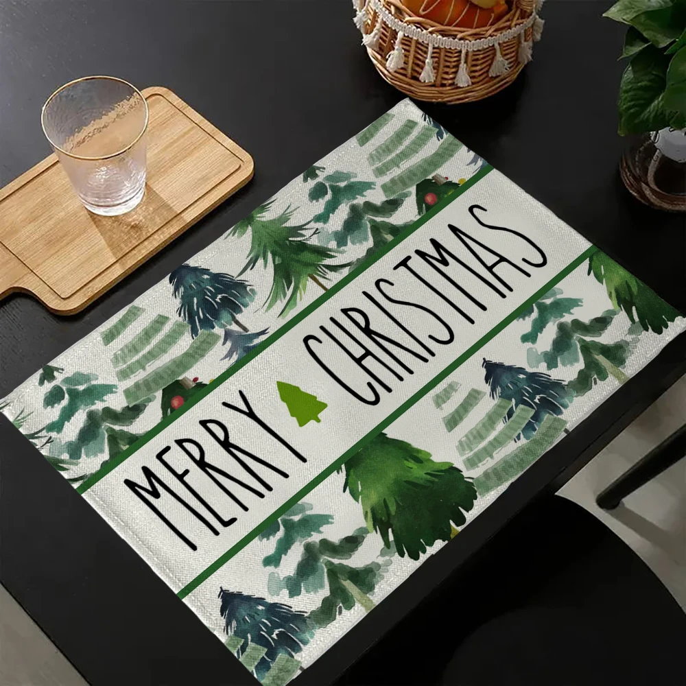 VIKAMA Christmas Snowman Theme Fabric Placemats Waterproof Greaseproof Non Slip Winter Table Decor Christmas Dinner Placemats