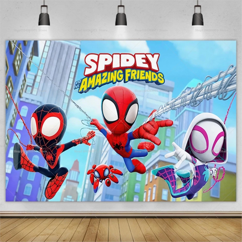 Spidey and His Amazing Friends Party Backdrop Happy Birthday Superhero Photo Background Banner Baby Shower Decor Accessories view 3