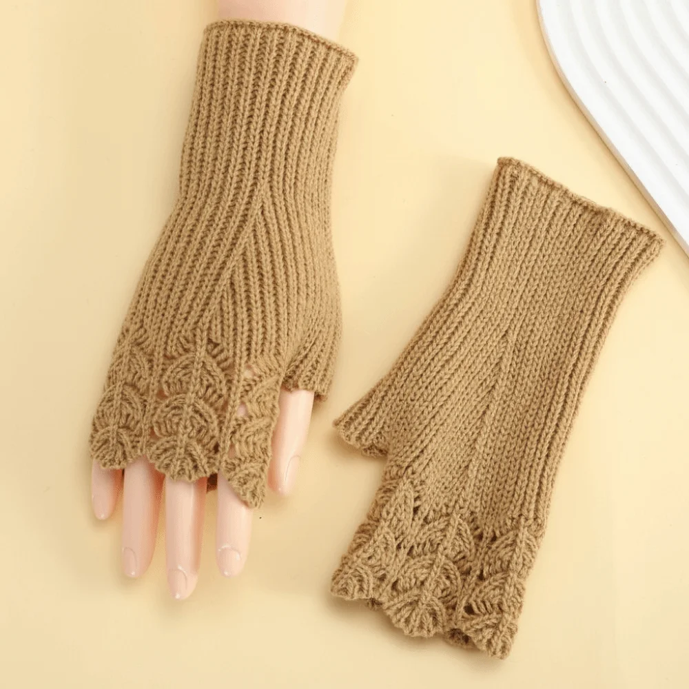Comfort Fit Knitted Women Imitation Cashmere Mitts Elegant Lace Softness Thermal Gloves Warmth Lengthen Mittens Keep Warm