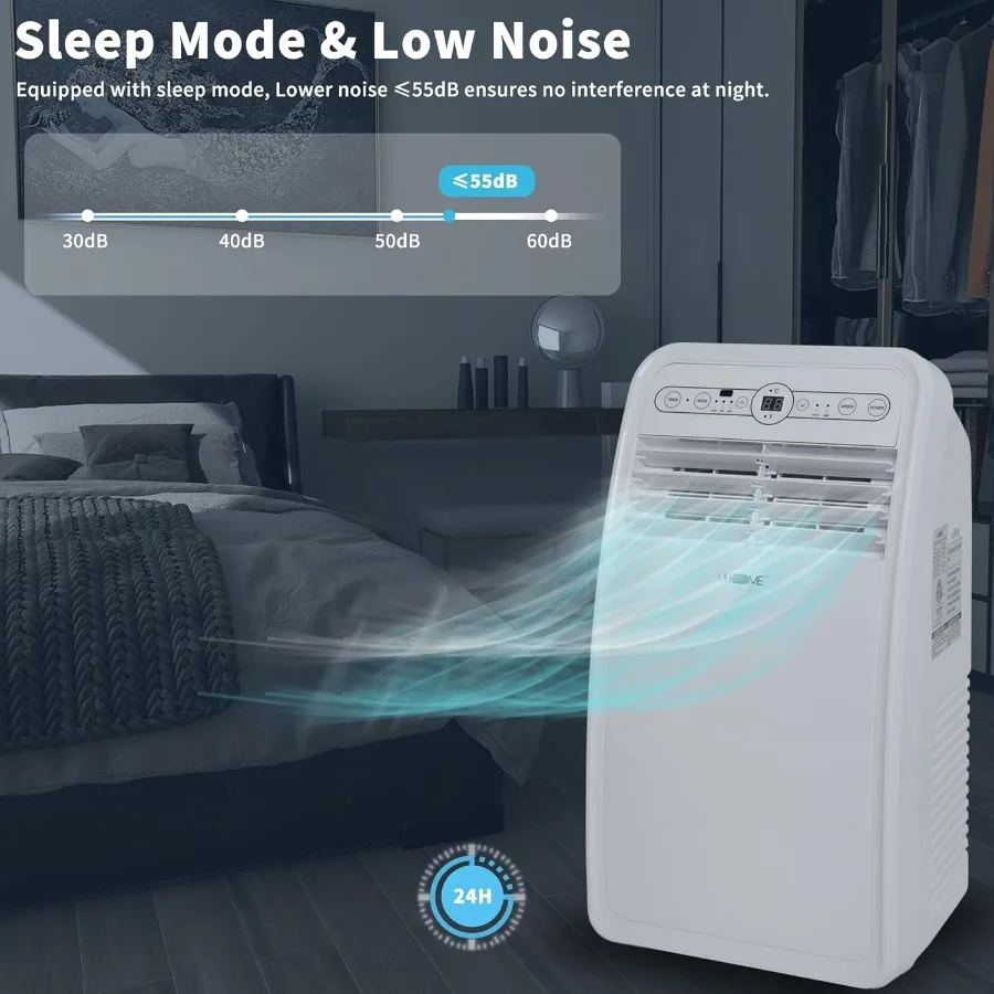 مكيف هواء محمول بقدرة 8000 وحدة حرارية بريطانية مع جهاز تحكم عن بعد بمروحة مزيل الرطوبة ومجموعة تثبيت نافذة متضمنة مؤقت أبيض 24 ساعة #5