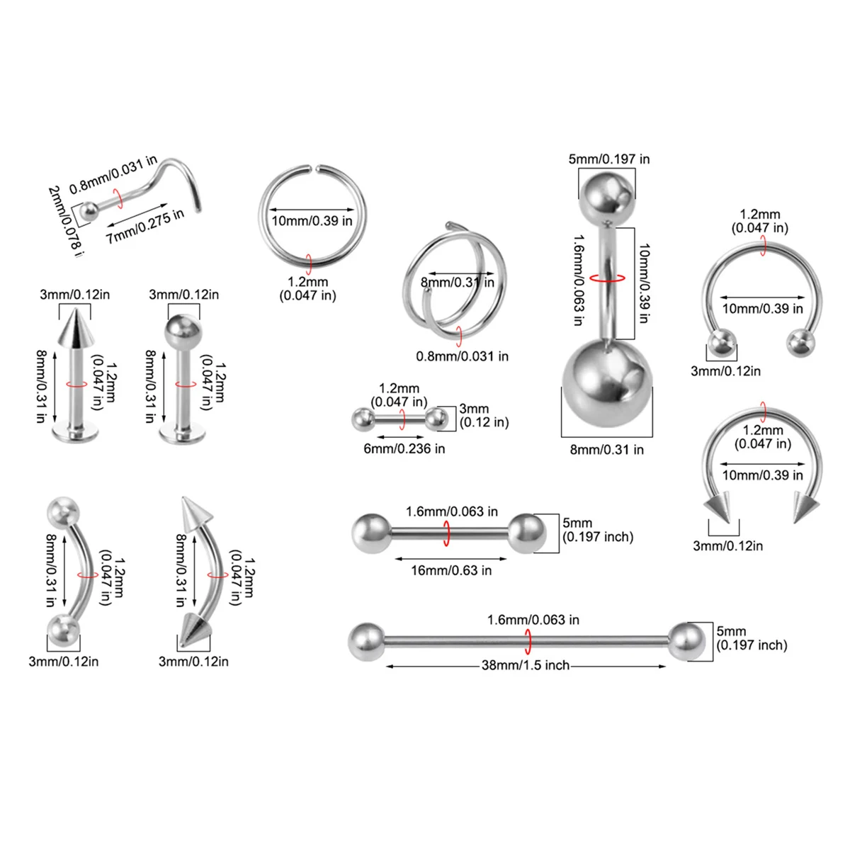 Steriles Piercing-Werkzeug-Set mit Piercing-Nadeln, Klemmzange, Zunge, Bauch, Nasenring, Lippe, Ohrpiercing, Pistole, Körperschmuck-Set – Detail 4