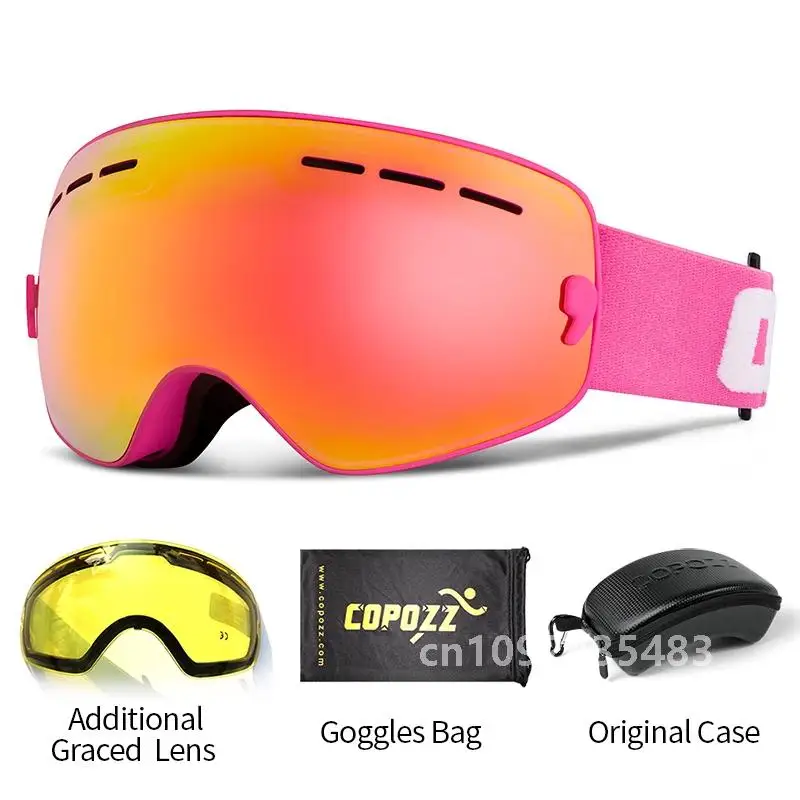 COPOZZ Children Ski Goggles with Graced Lens and Case Set for Kids UV400 Anti-fog Glasses Girls Boys Snowboard Eyewear GOG-244