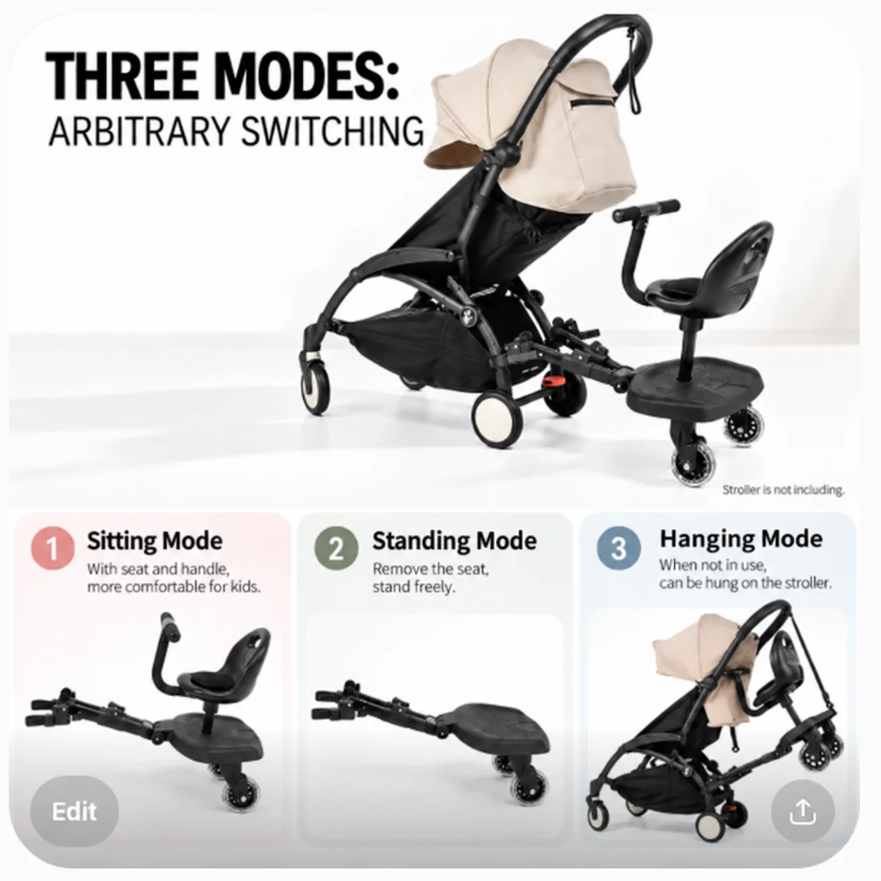 Adjustable 2-in-1 Stroller Board with Seat, Universal Glider for Most Strollers, Gift for Kids