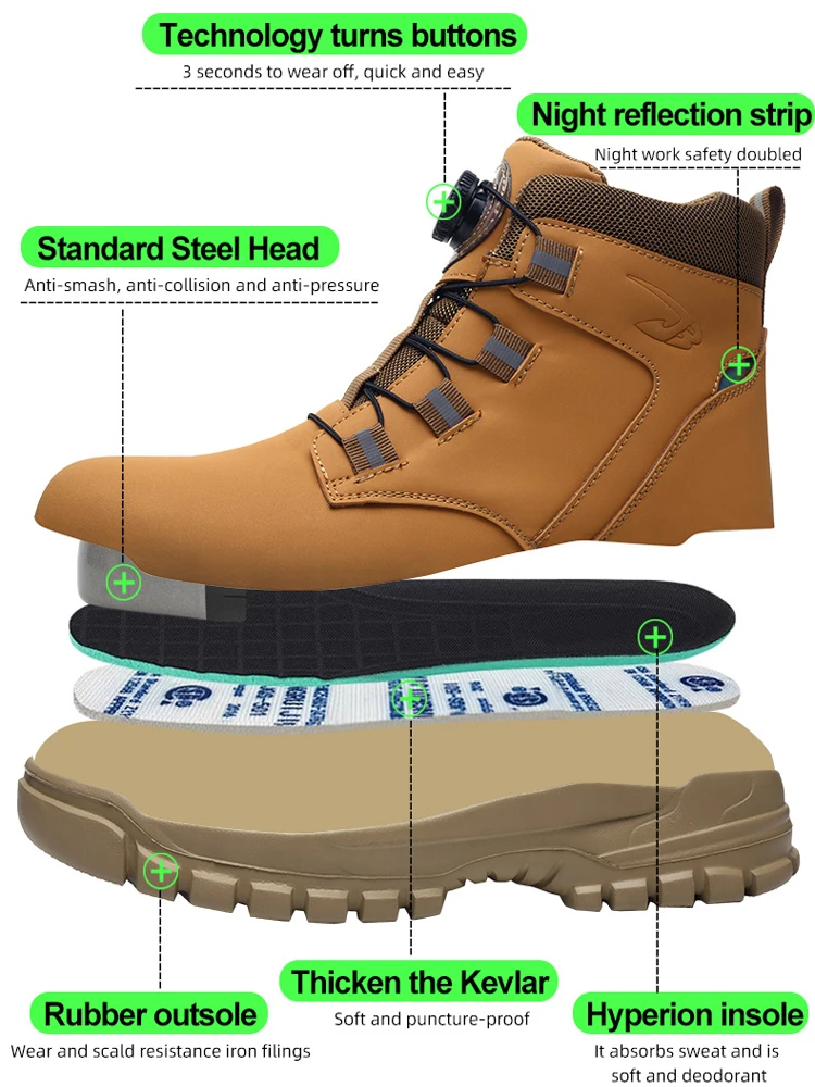 Waterproof Work Boots Steel Toe Shoes Men Safety Shoes Rotating Buttons Male Boots Plus Size 48 Puncture-Proof Protective Shoes