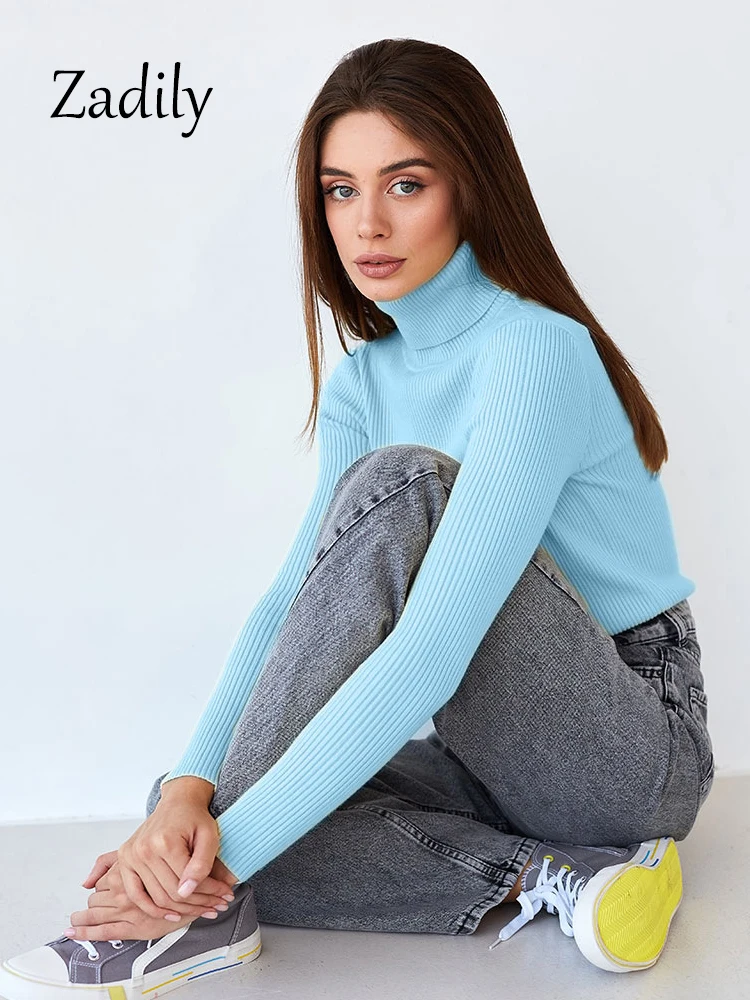 

2024 Winter Minimalist Long Sleeve Turtleneck Women Bottom Sweaters Elastic force Solid Knit Pullovers Slim Warm Clothing Tops