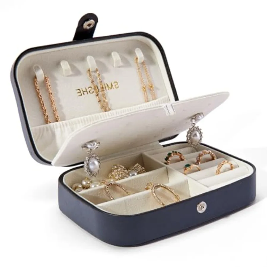 

Jewelry Box, PU Leather Small Portable Travel Case, 2 Layers Organizer Display Storage Holder Boxes for Rings, Earrings, Neckla