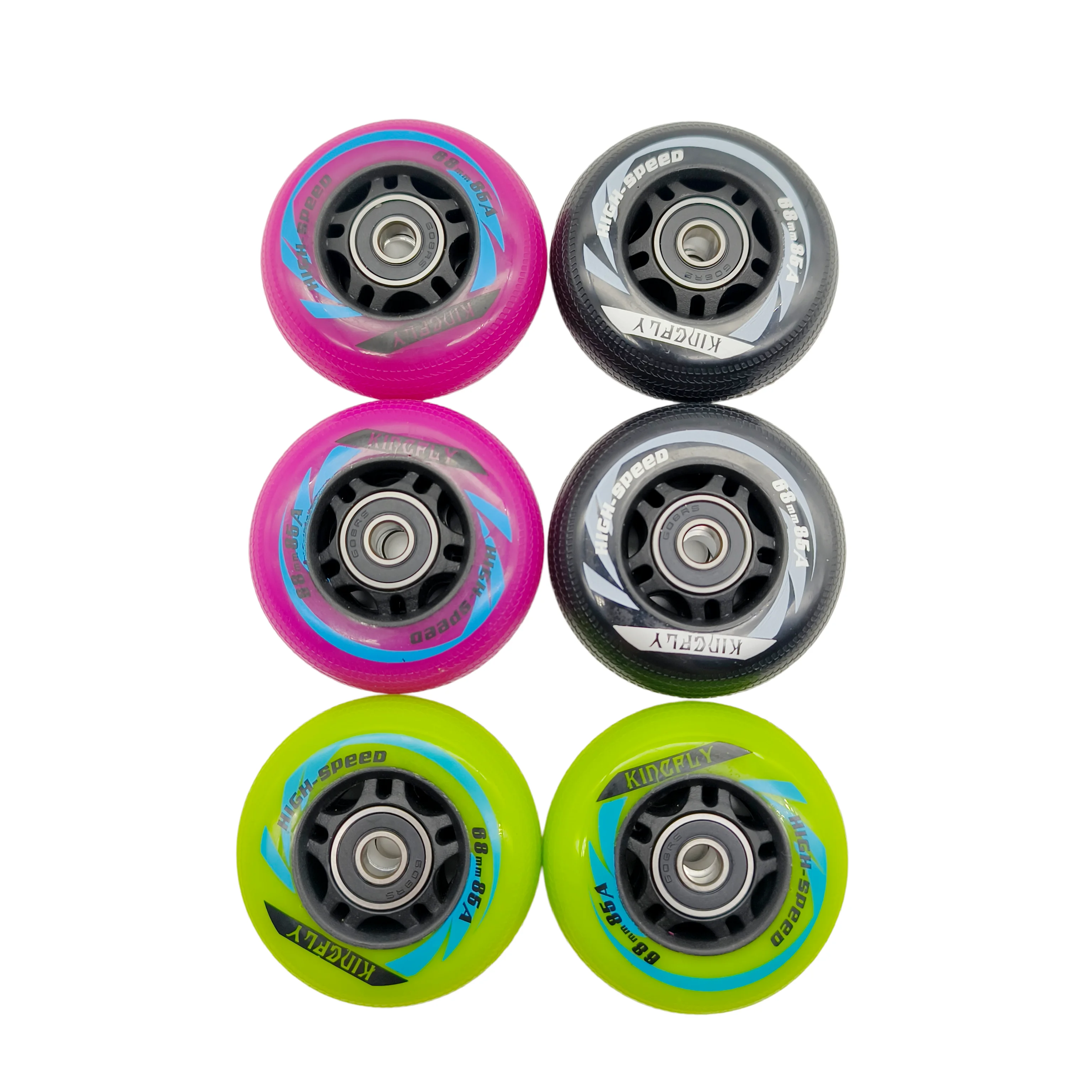 子供用インラインスケートホイール、ローラースケートホイール、68mm、85a、ベアリング付き、8個入り。