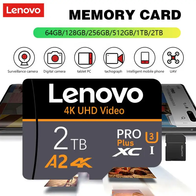 Scheda di memoria Lenovo scheda SD Micro TF da 2TB velocità fino a 100 MB/s scheda di memoria per fotocamera professionale Super compatibile per telefono con fotocamera