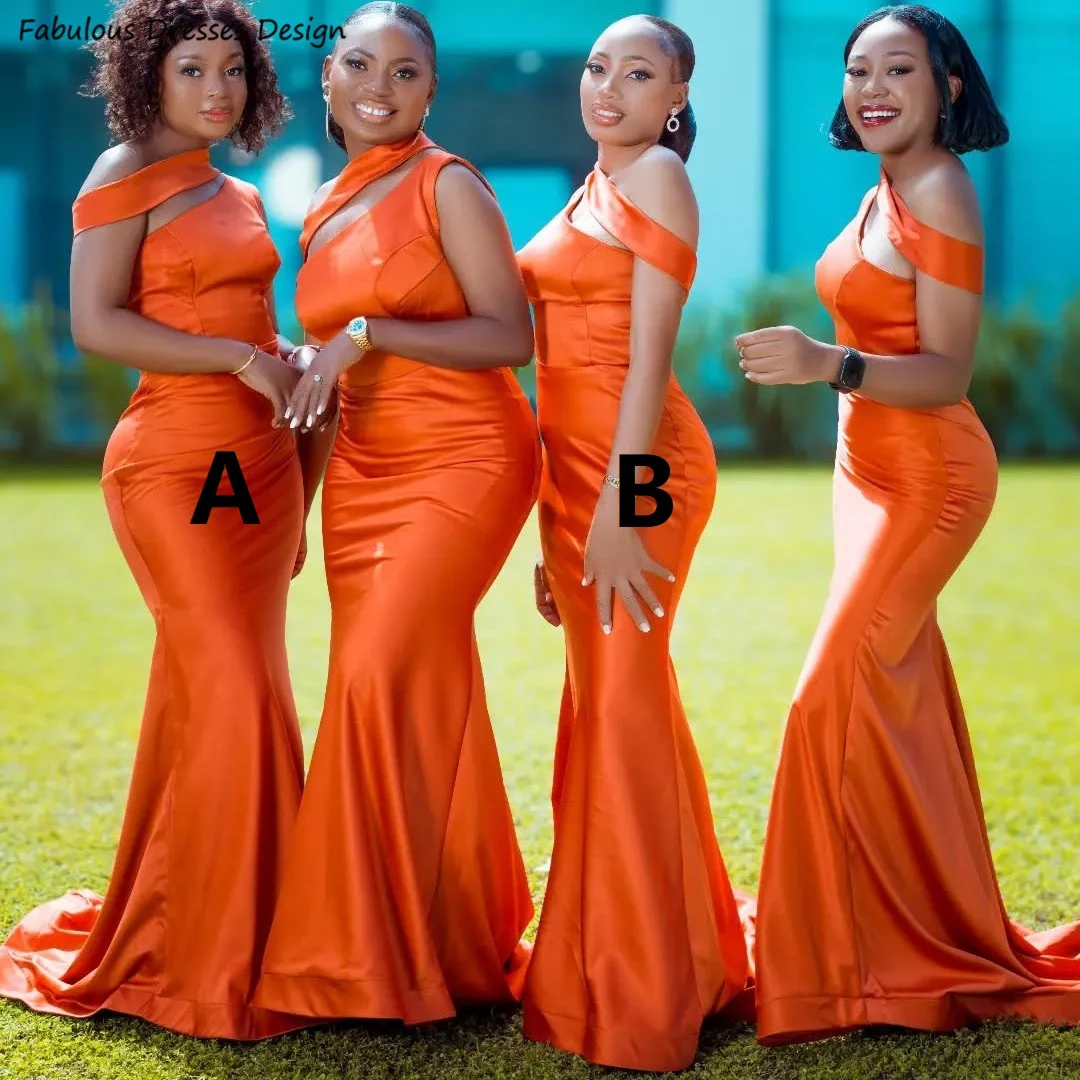 

Вечернее платье подружки невесты на одно плечо, оранжевое длинное платье русалки для гостей свадьбы, элегантное африканское женское платье для выпускного вечера
