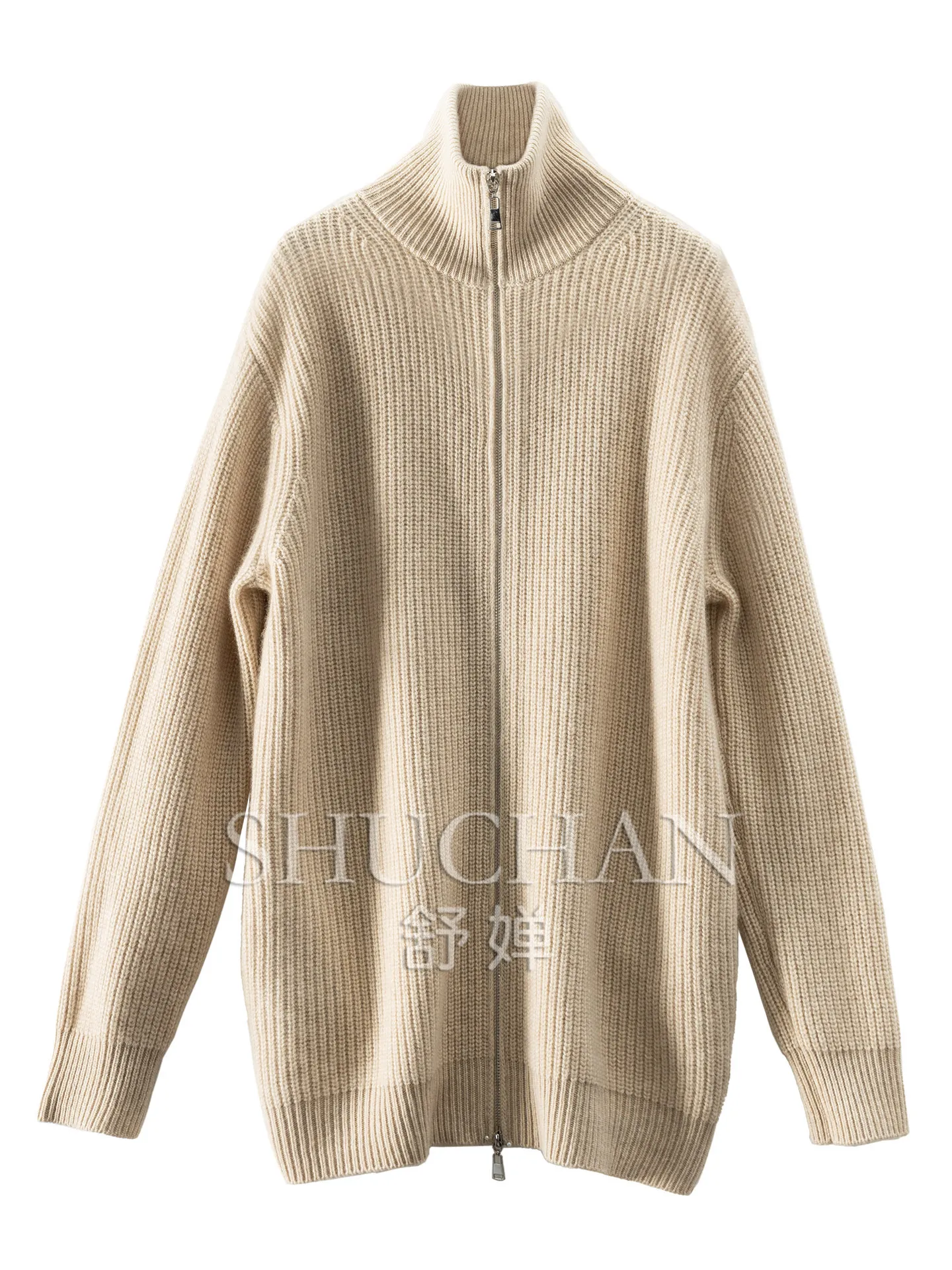 100% Cashmere Double Zipper Turtleneck Sweater Cardigan Women's 52F0  casacos femininos inverno 2026