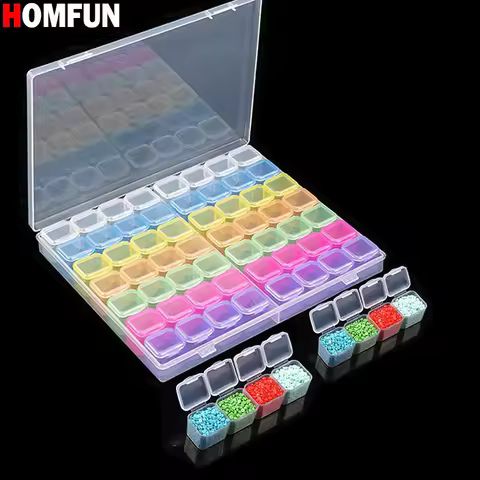 HOMFUN Colourful 28/56 Slots Diamond Painting Plastic Storage Box Embroidery Accessory Case Clear Beads Boxes Cross Stitch Tools