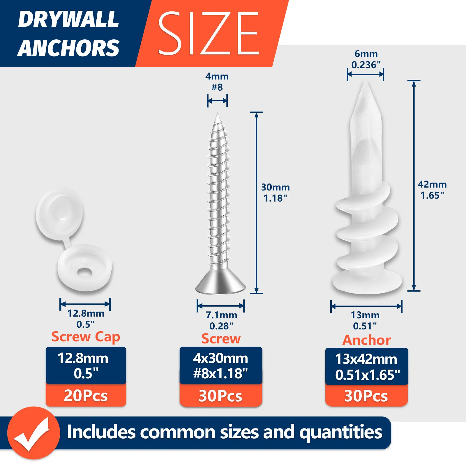 80Pcs Self Drilling Drywall Anchors and #8 Screws Wall Anchors for Drywall Heavy Duty Holds Upto 75LB No Pre Drill Hole Required image 2