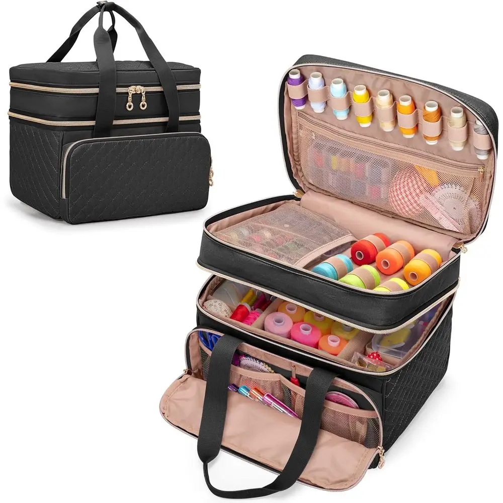 

Двухслойный органайзер для швейных принадлежностей с 5 индивидуальными разделителями, портативная сумка для хранения швейных принадлежностей с несколькими карманами для