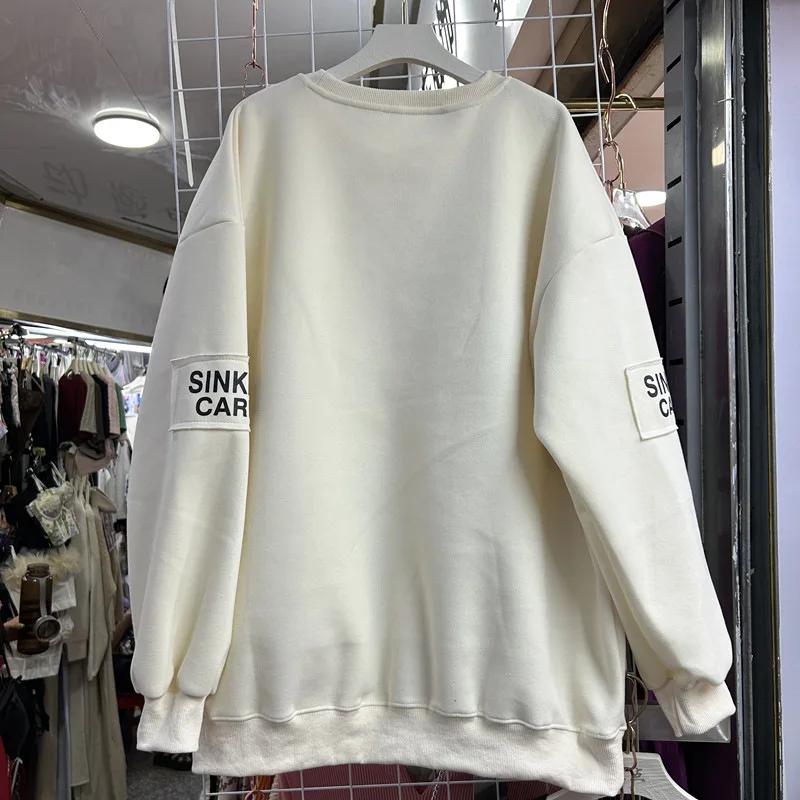 Heavy Industry Unique Design Sequin Print Cartoon Loose Long Sleeves Sweatshirt Autumn Fashion Versatile Top O-neck Hoodies Girl