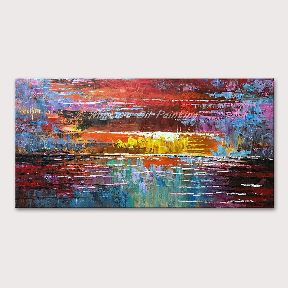 

Mintura Wall Picture for Living Room Oil Painting Hand-Painted An Abstract View of A Colorful Lake Home Decor Wall Art No Framed