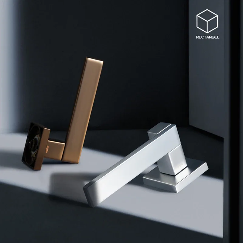 Nordic Minimalist Bedroom Lock Mute Door Handle Cube Interior Door Lock Bathroom Key Security Lock