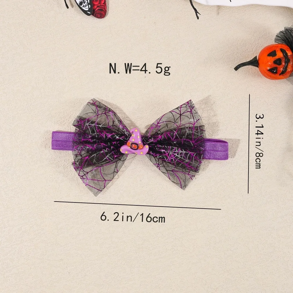 3Pcs Halloween Baby Headbands Bow Tulle Skeleton Witch Hat Pumpkin Toddler Girls Hair Bands Party Costume Hair Accessories Set