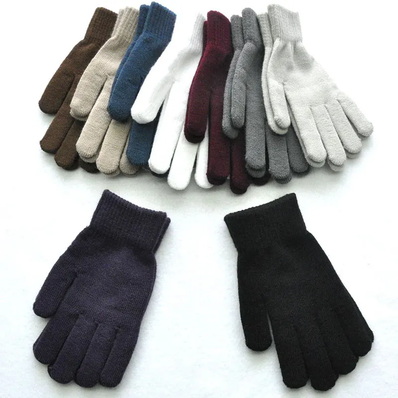 Winter Knitted Woolen Couple Gloves Autumn Solid Color Full Finger Mittens Hand Warmer Men Women Gloves Thicken Cycling Gloves