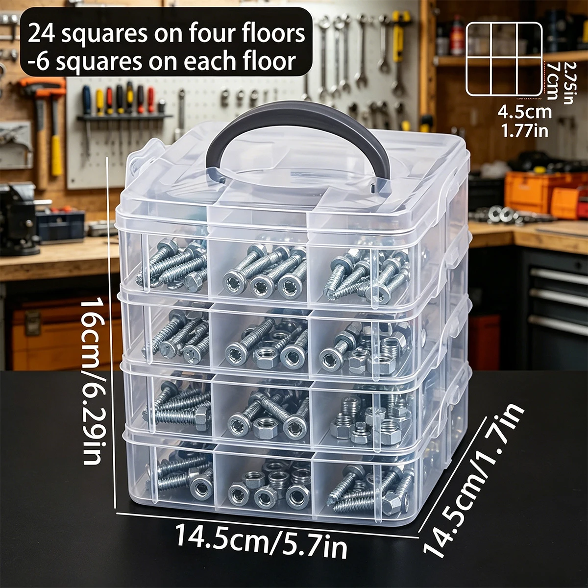1 Stück Stapelbare Kunststoff-Aufbewahrungsbox für Kleinteile, Mehrstöckige Sortierbox für Schrauben und Bolzen, Tragbare Desktop-Teilebox – Detail 5