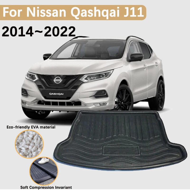 

Задние коврики в багажник автомобиля для Nissan Qashqai J11 2014 ~ 20222, аксессуары Rogue Sport Boot, багажник, водонепроницаемый ковер, коврик для хранения из ЭВА