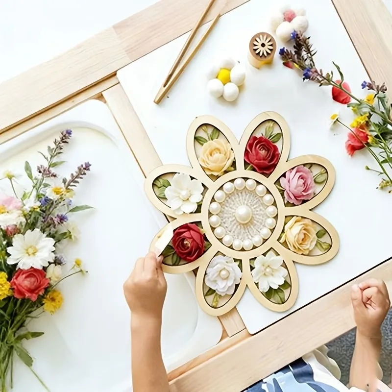 Wooden Octagonal Flower Trays, Sensory Floral Trays, Three-Dimensional Craft Effect, Multifunctional Desktop Decoration
