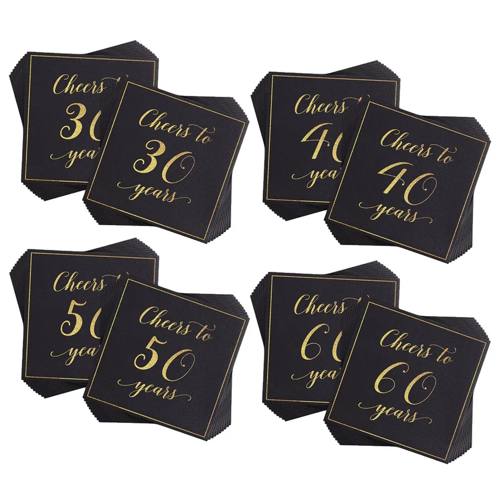 20/60/100pcs 30th 40th 50th 60th Birthday Party Supplies Black Golden Napkins Adult Men Women Party Disposable Tableware