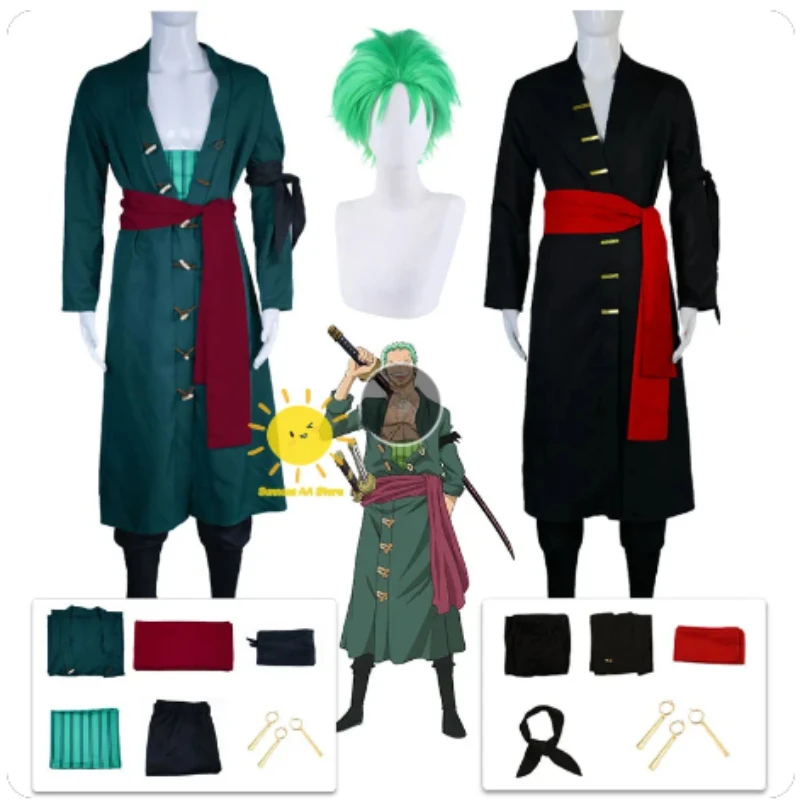 

Roronoa Zoro Black Cosplay Costumes Anime Cosplay Costumes Halloween Kimono Role Play Clothing Party Uniform Suit Wig