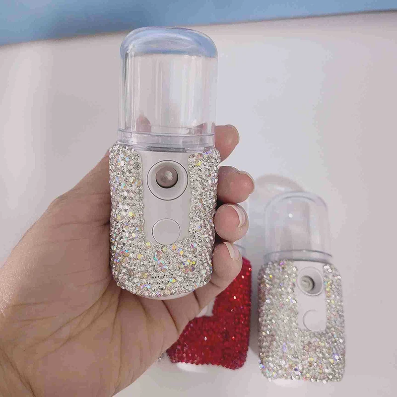 Sparkling Rhinestone Portable Steam Face Humidifier Handheld Ultrasonic Mini Air Humidifier USB Rechargable Mist Maker 20ML