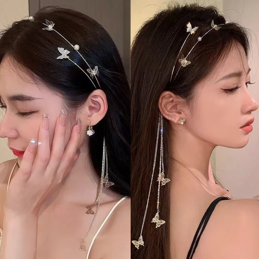 

Длинная повязка на голову с кисточками и кристаллами, привлекательные блестящие аксессуары для волос, инструмент для укладки волос для женщин и девочек, цепочка для волос