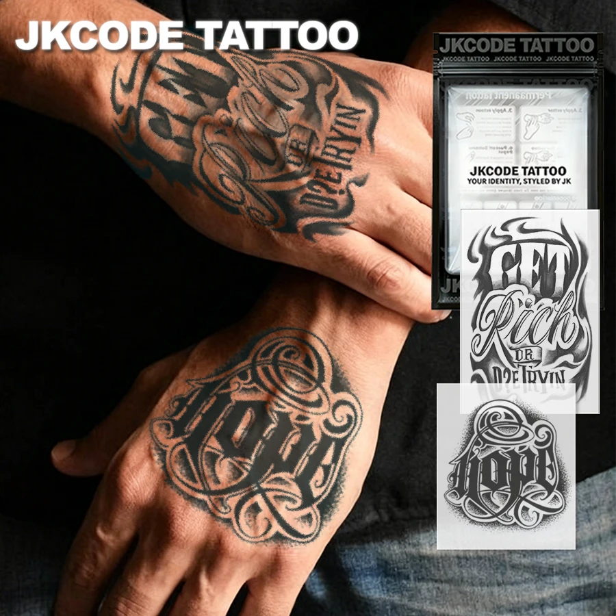 2-teiliges Semi-Permanentes Tattoo-Set |     Trendige und Coole Hope Tattoo-Aufkleber, Graffiti-Muster Tattoos, Hand-Tattoos |     Wasserfestes Tattoo für Männer, realistisches Fake-Tattoo, nicht