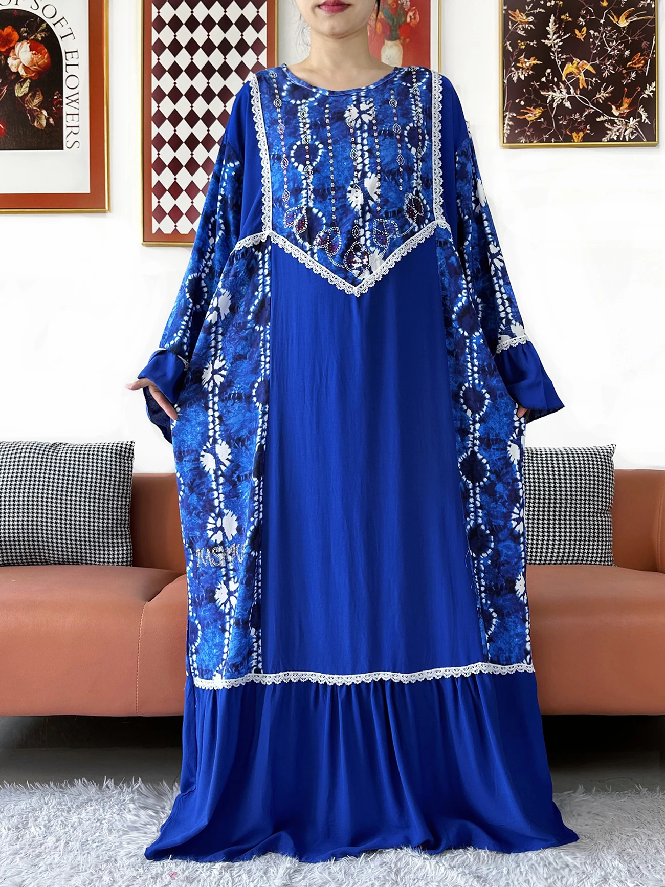 New Women Kashkha Dubai Dress Solid Cotton Dubai Abaya Dress Long Sleeve Loose Boho Maxi Casual Fashion African Clothing 2